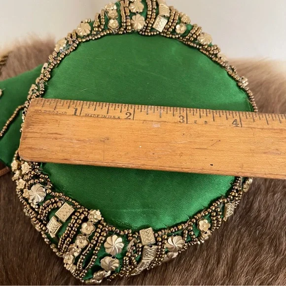 Elegant Green Metal, Plastic, Wooden Beaded Satin Women's Bag - Picture 7 of 10